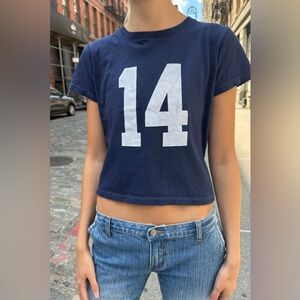 Brandy Melville Navy Crop Tee with White '14' Graphic